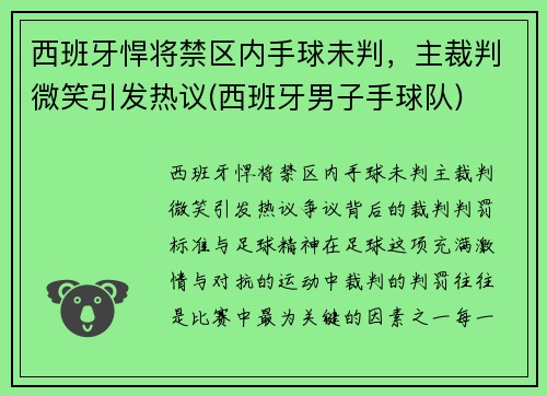 西班牙悍将禁区内手球未判，主裁判微笑引发热议(西班牙男子手球队)